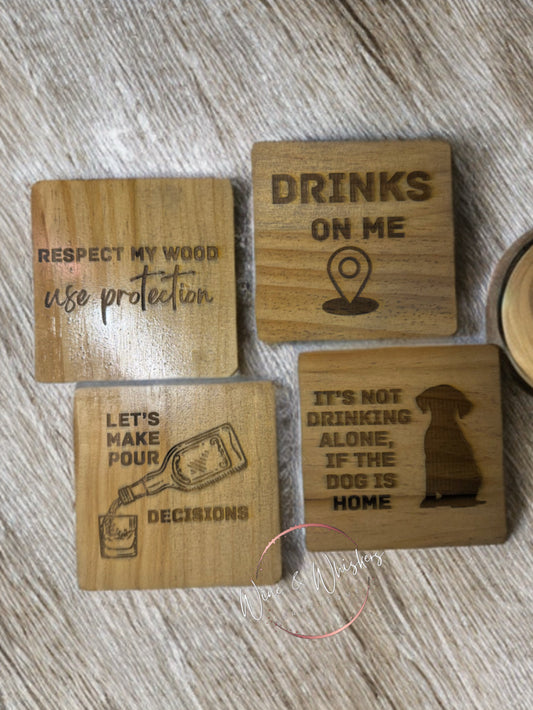 Custom Engraved Wood Coaster - Set of 4